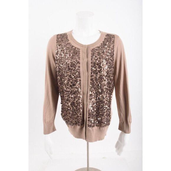 Talbots Womens Brown Sequined Cardigan Sweater 3/4 sleeves Sz US M NWT - Picture 1 of 6